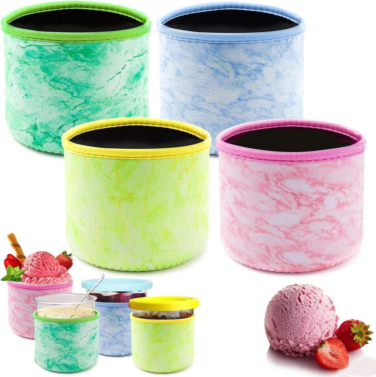 Set van 4 Neopreen IJs Domeinen voor Ninja Creami Accessoires - Ideaal voor IJs Machine, IJs Containers en Bewaren van IJs (473ml)