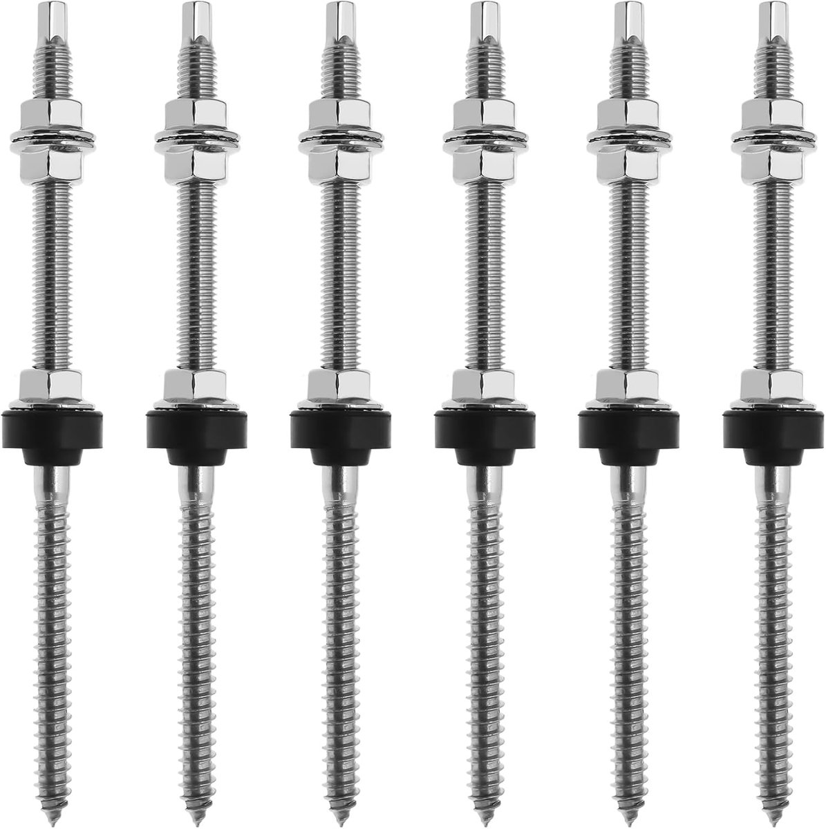 SnelShoppen - 6-stuks Hanger Bouten M10x200mm 304 RVS voor Zonnepanelen, Tuin, Schutting, Pergola, Speeltoestellen, Corrosiebestendig