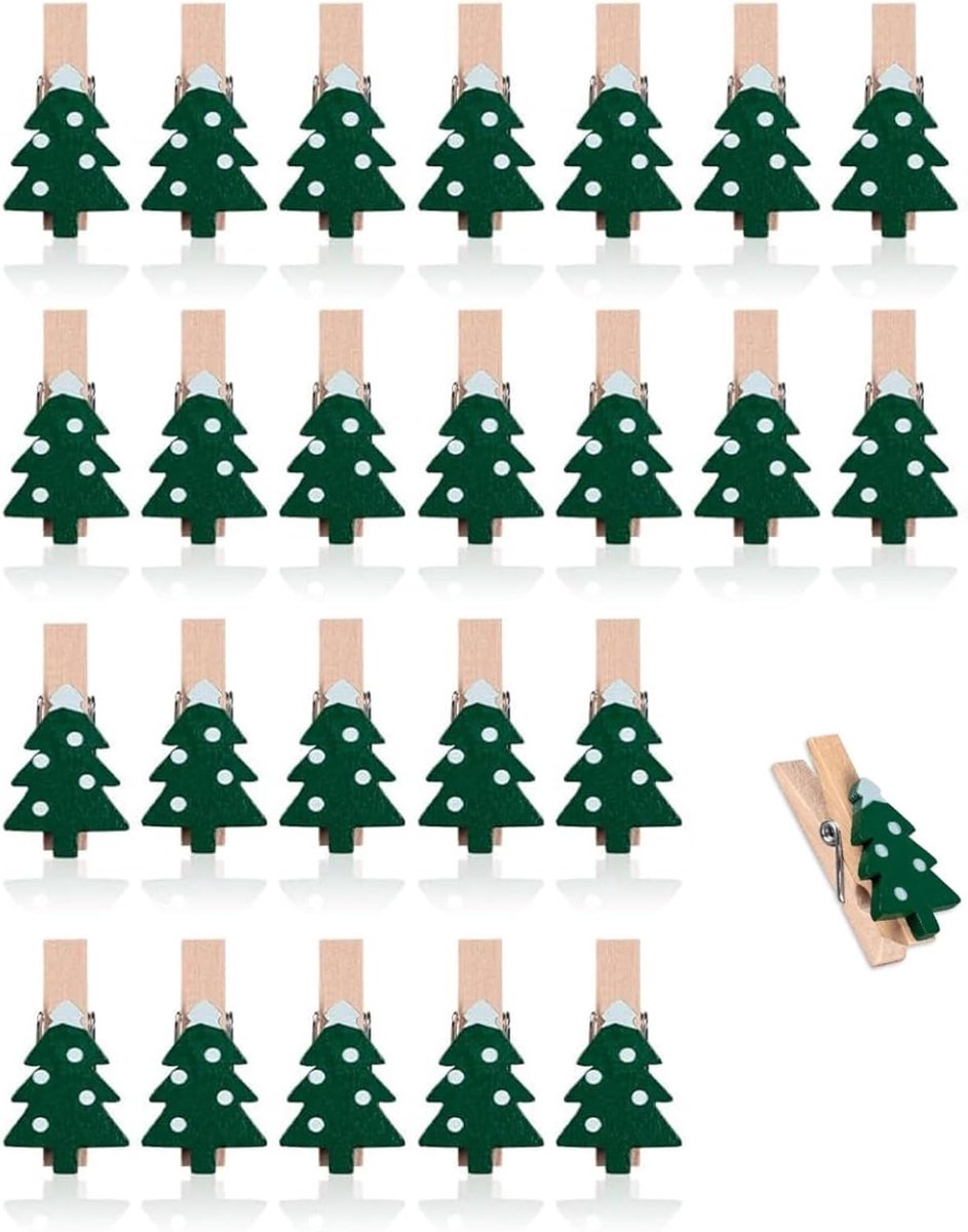 SnelShoppen - 25 Stuks Kerst Mini Houten Klemmen, Decoratieve Clips, Fotoklemmen, DIY Foto Handwerk, Cartoon Ontwerpen, Perfect voor Feest en Decorati