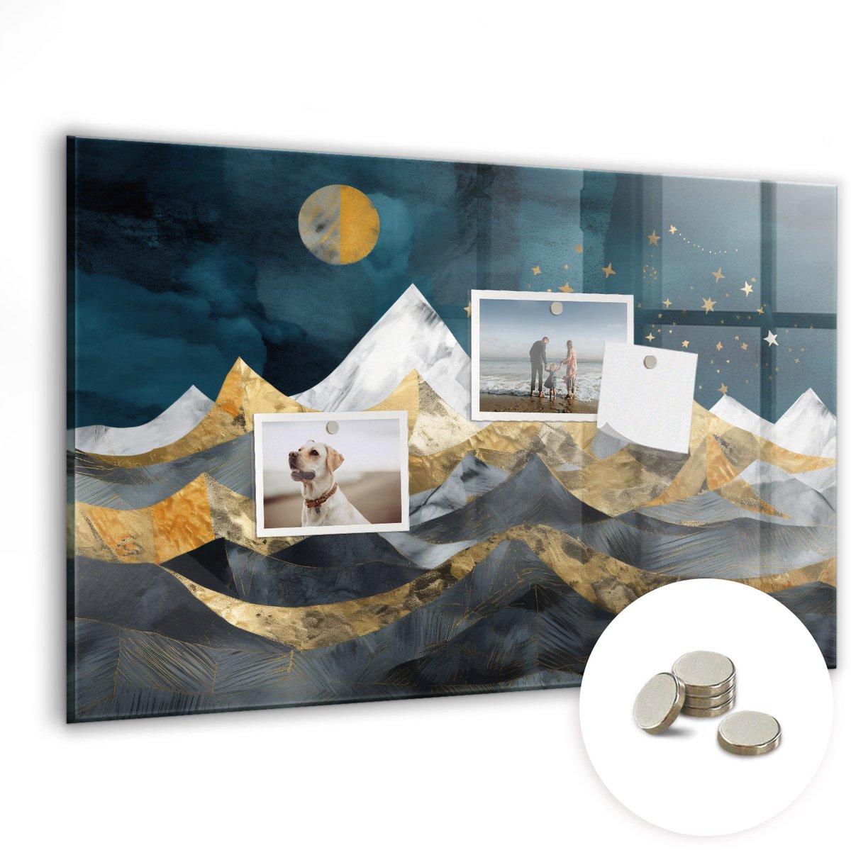 Coloray Glazen Magneetbord - Magnetisch Bord Bergen 's nachts - 60x40 cm - Veelkleurig Magneetbord - Magnetic Board - Woonkamer Decoratie