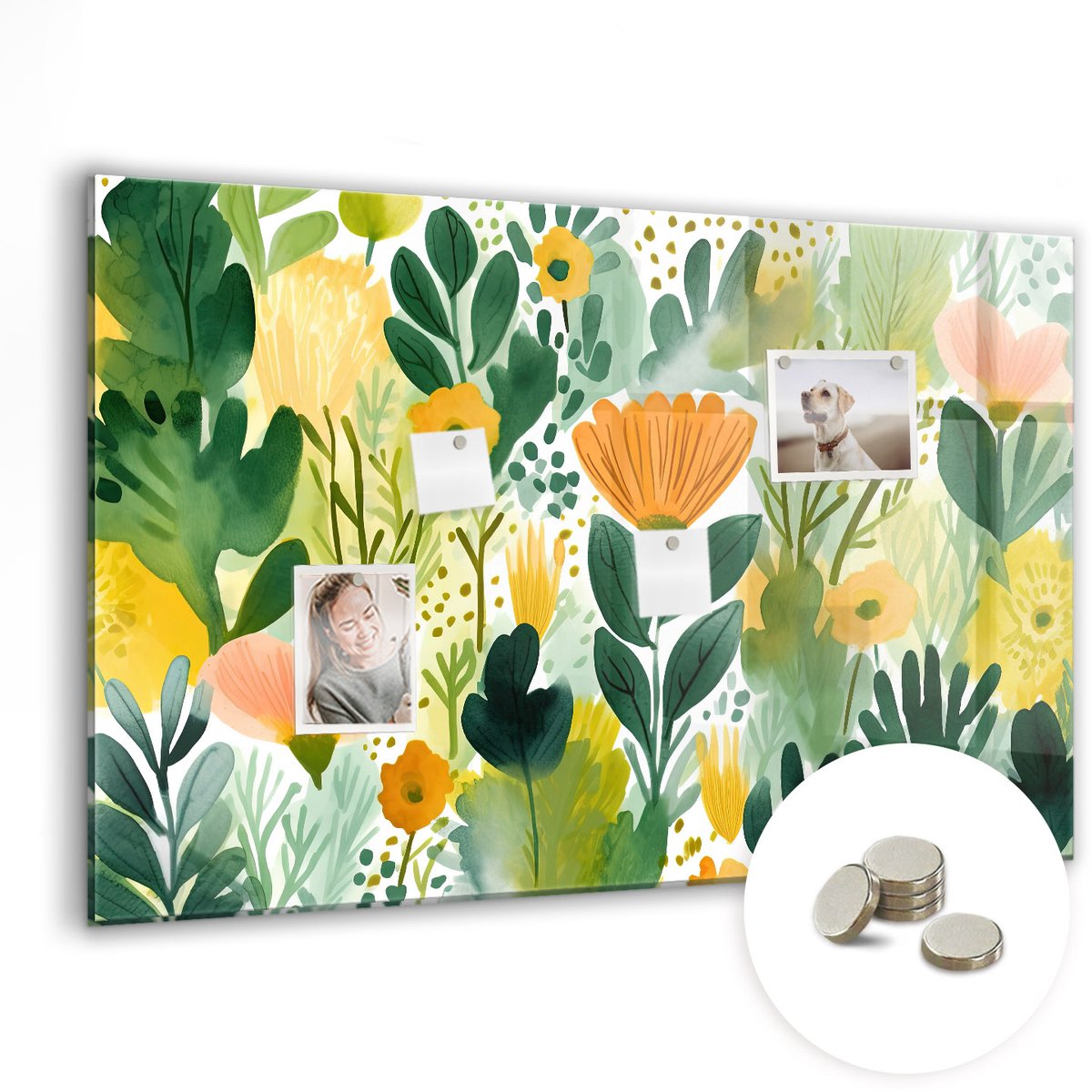Coloray Glazen Magneetbord - Magnetisch Bord Bloemen, vogels, natuur - 90x60 cm - Groente Magneetbord - Magnetic Board - Woonkamer Decoratie