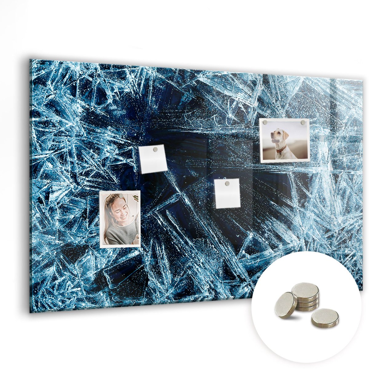 Coloray Glazen Magneetbord - Magnetisch Bord Wereldkaart met vlaggen - 90x60 cm - Blauw Magneetbord - Magnetic Board - Magneetbord Design