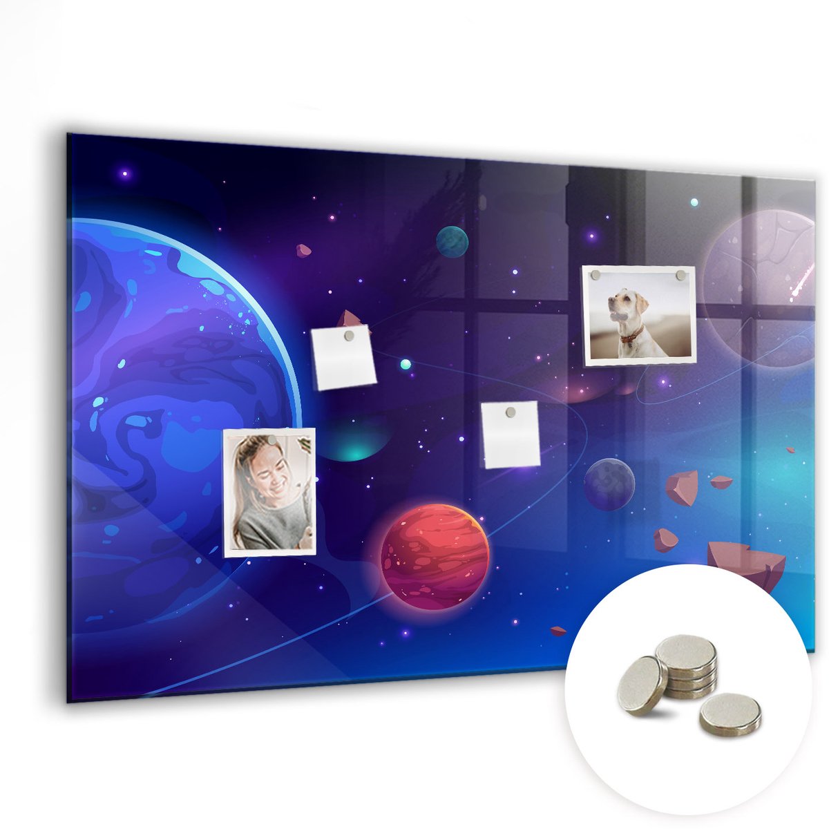 Coloray Glazen Magneetbord - Magnetisch Bord Melkwegwereld - 90x60 cm - Veelkleurig Magneetbord - Magnetic Board - Woonkamer Decoratie
