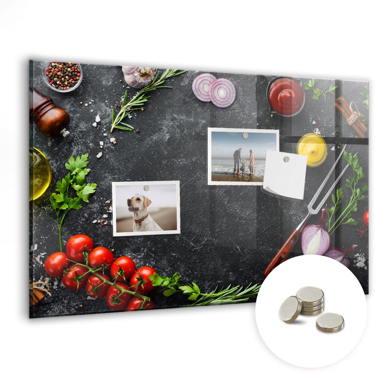 Coloray Glazen Magneetbord - Magnetisch Bord Groenten op het aanrecht - 60x40 cm - Veelkleurig Magneetbord - Magnetic Board - Keuken Decoratie