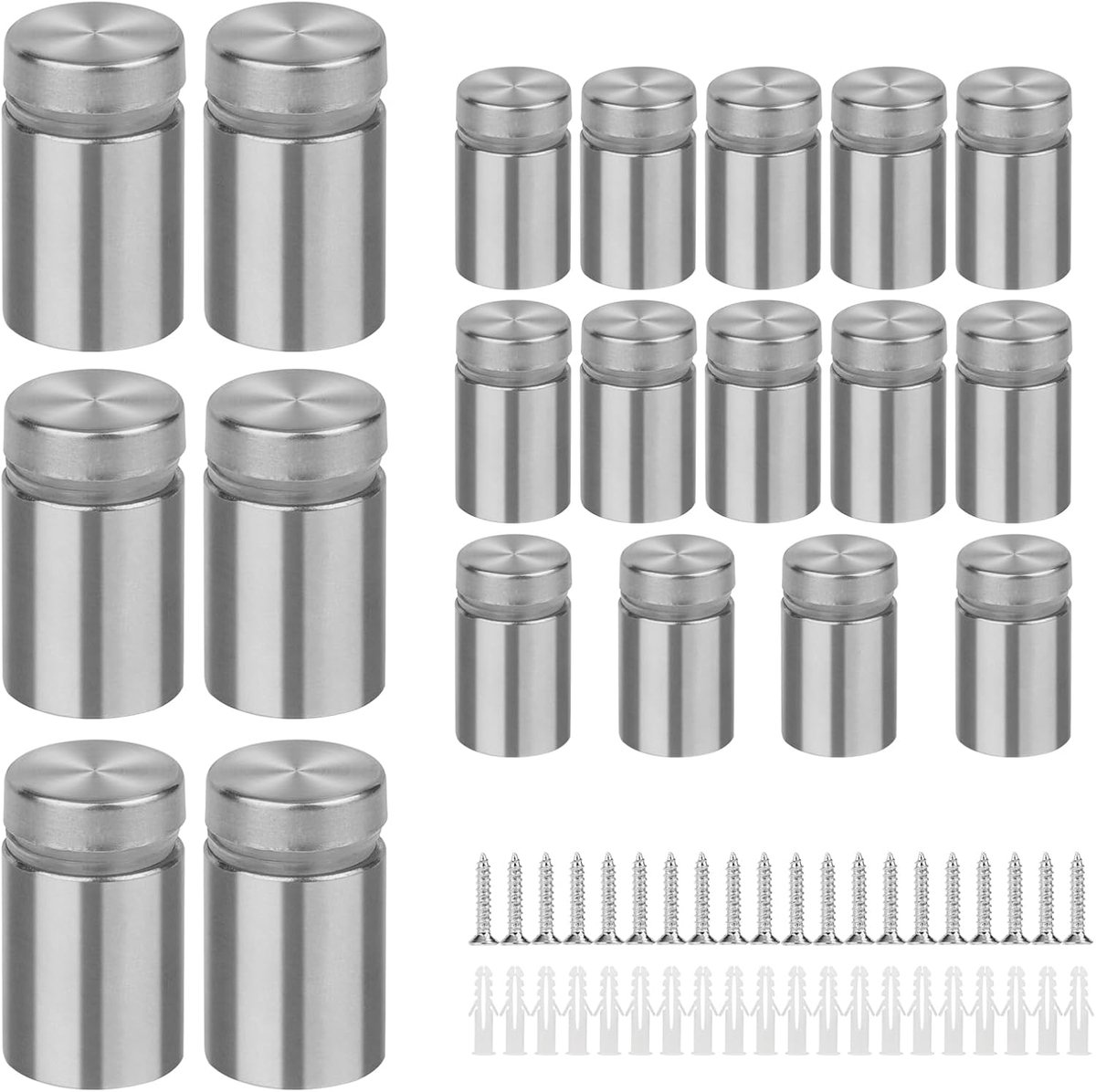 SnelShoppen - 20 x Glazen Standoffs Wand RVS Spacer Schroeven Spacer Sleeves 16x25mm, Signaalhouder Reclame Schroef voor Glas, Spiegel, Acryl, Poster,