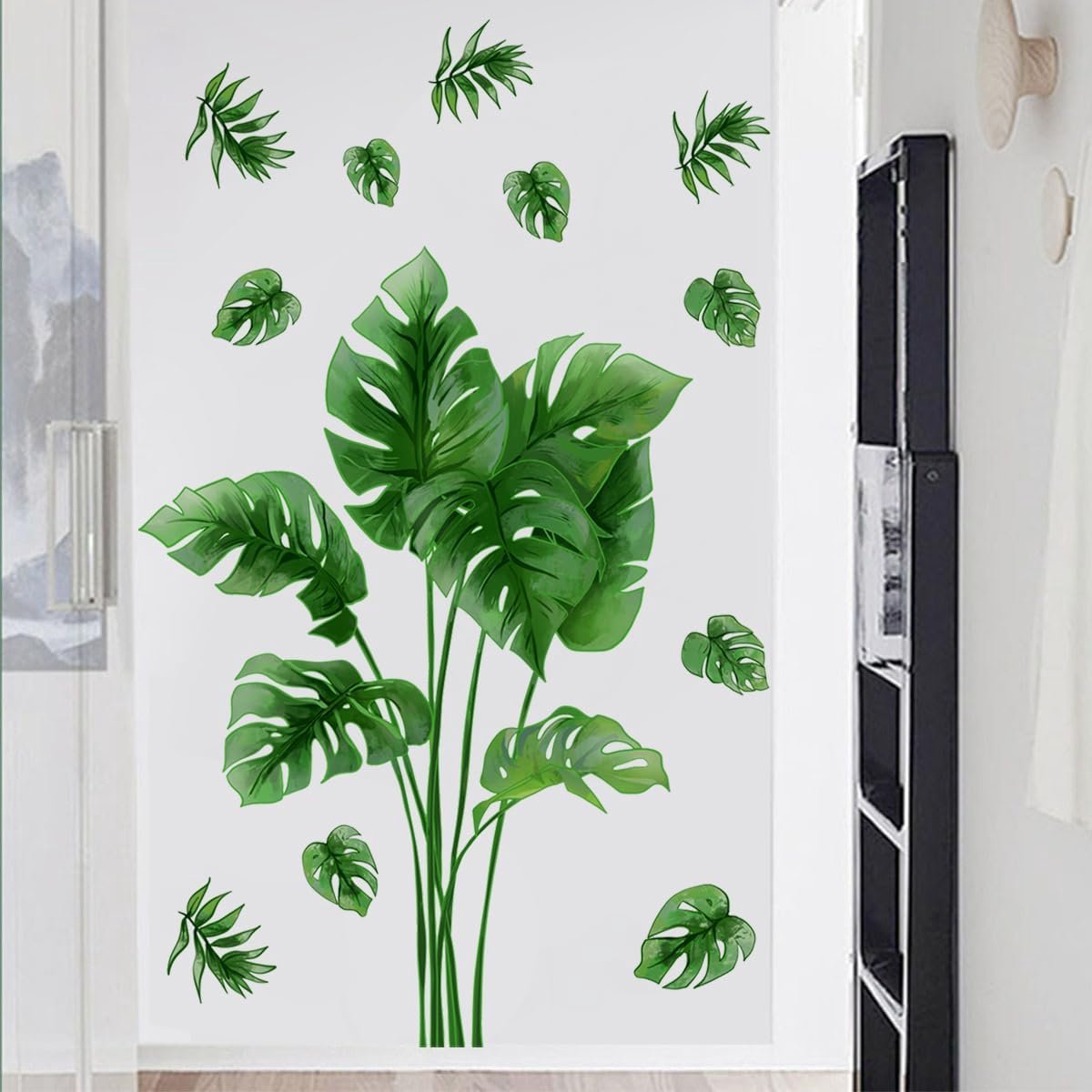 SnelShoppen - Runtoo Palm Leaf Wandsticker Groene Tropische Monstera Planten Bladeren Muurstickers Woonkamer Slaapkamer Kantoor Thuisdecoratie 90 cm H
