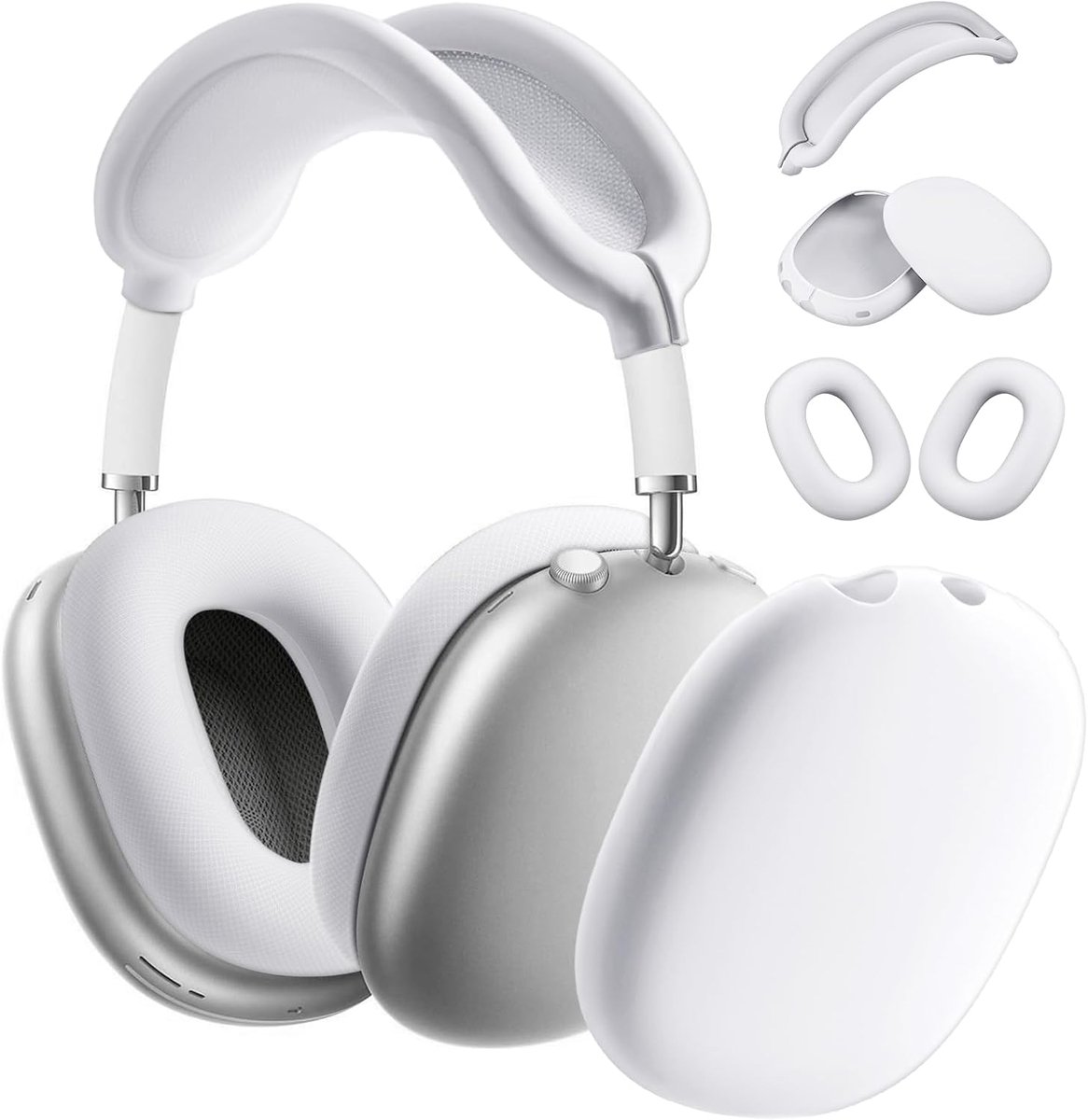 SnelShoppen - Silicone Hoofdtelefoon Covers voor AirPods Max | 3-in-1 Set, Zacht en Krasbestendig, Wit, Bescherming voor Hoofdtelefoon, Ideaal voor Th
