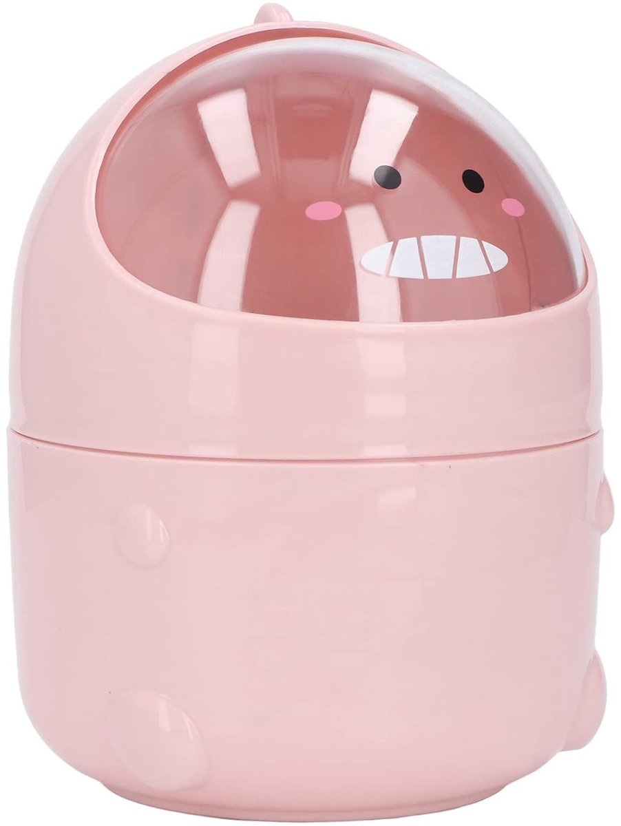 SnelShoppen - Schattige Dinosaurus Mini Afvalbak met Deksel, Brede Opening, Plastic, Antislip Bodem, Voor Kantoor, Keuken, Slaapkamer, Roze