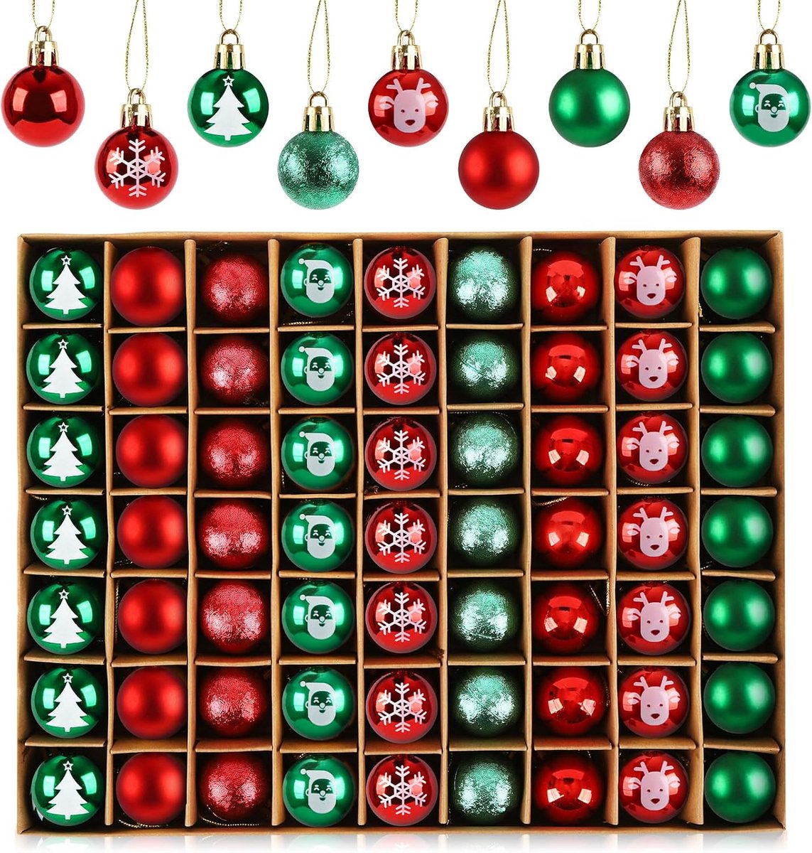Anstore 63 stuks kerstballen van kunststof, mooie kerstballen, rood/groen - ShopVlot