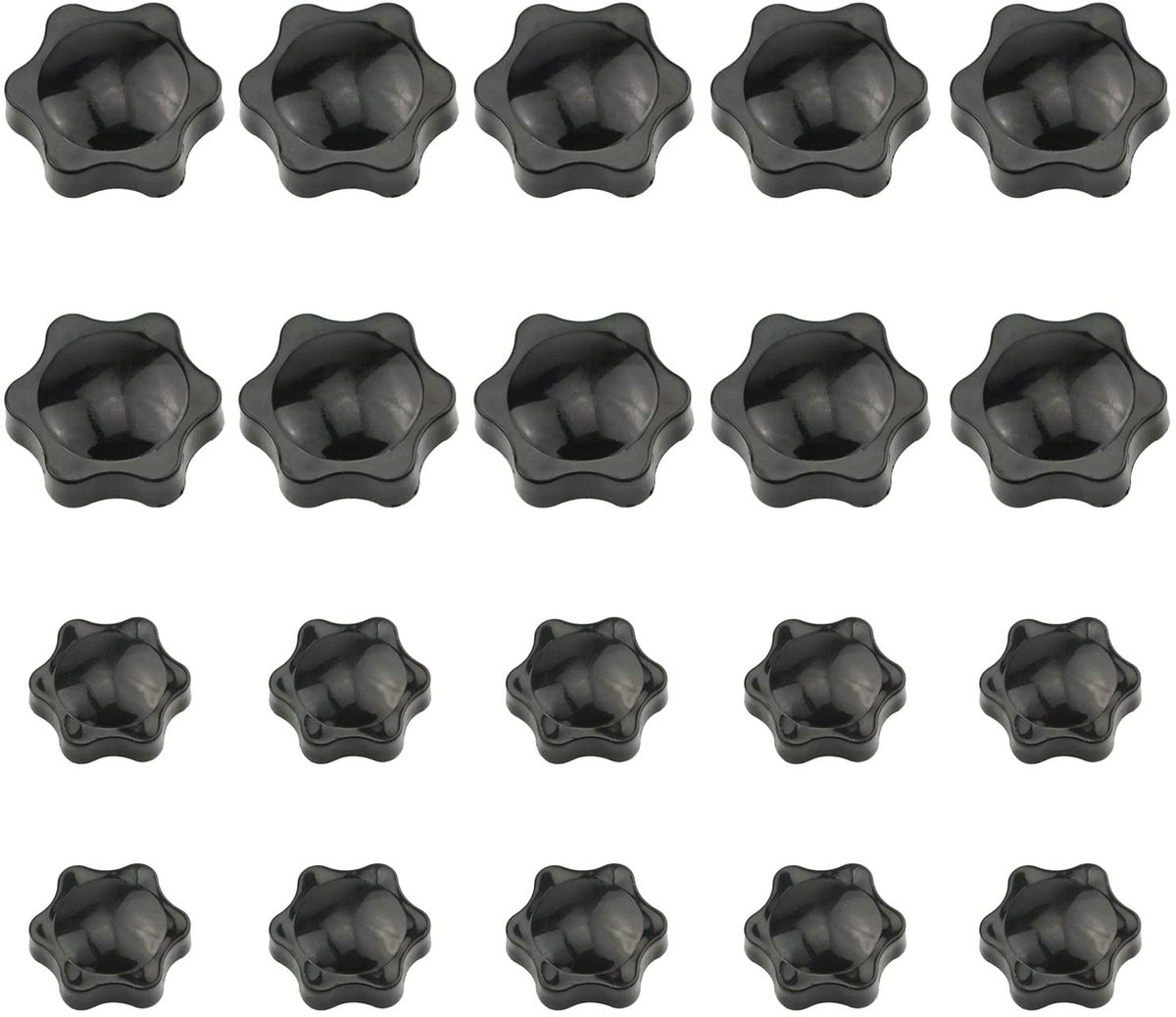 SnelShoppen - 20 Stuks Knopmoeren M4 M6 M8 M10, Stervormige Handknoppen met Grip, Zwarte Kunststof Handgrepen, Ideaal voor Mechanische Projecten