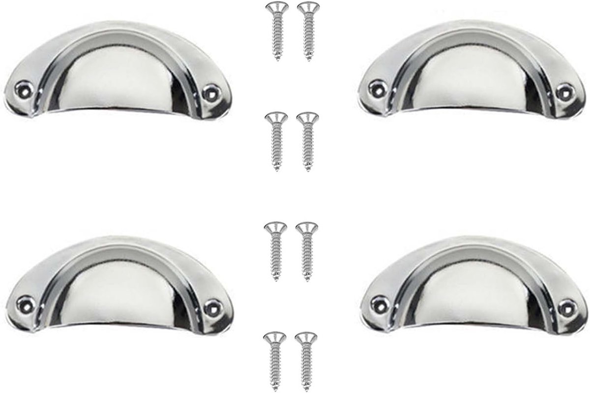 SnelShoppen - 4 stuks halve schelp handgrepen, keuken kastladen, ideaal voor kasten, laden, kaptafels, metaal legering, 82mm lang, 68mm schroefafstand