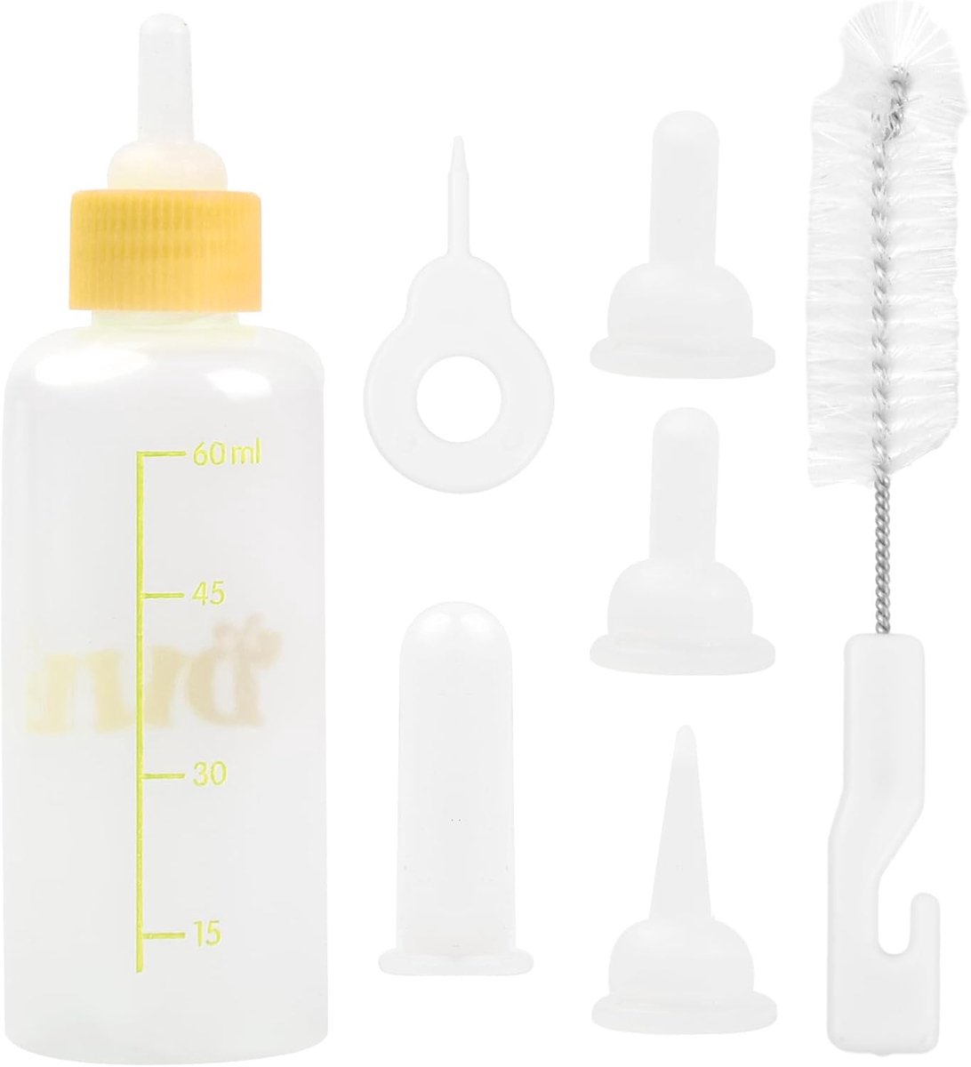 SnelShoppen - Puppy Dog Flessen Set 60ml & 150ml Silicone Baby Fles voor Katten - Voedingshulpmiddelen met Extra Spuitstukken - Geel
