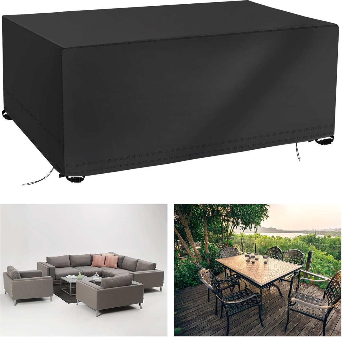SnelShoppen - Tuinmeubelhoes 180 x 120 x 74 cm, Rattan Cube Set, Waterdicht 420D Oxford Stof, Zware Bescherming voor Buitentafel en Stoelen