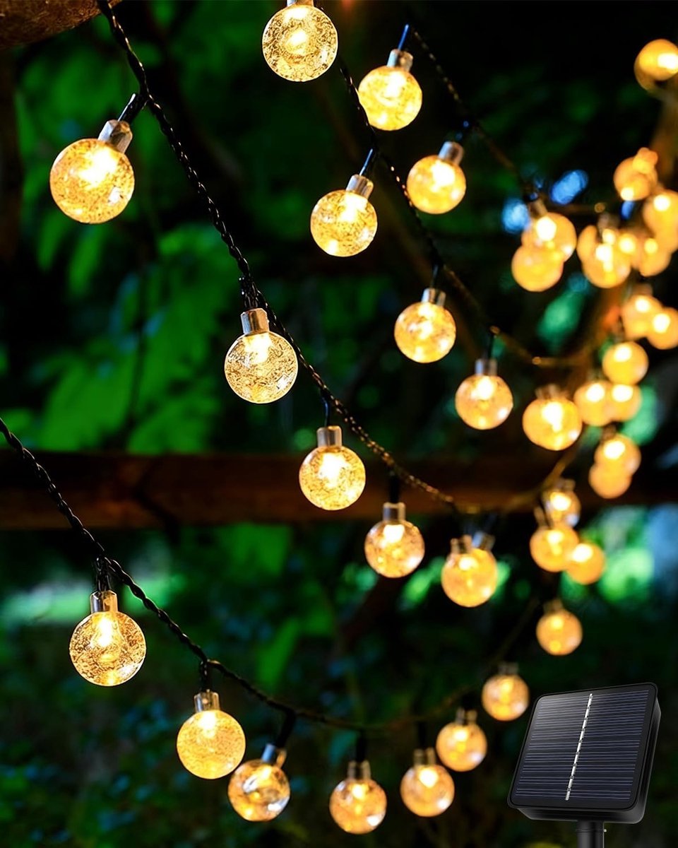 Sfeervolle Solar Tuinverlichting met 30 LED Kristallen Bollen - 6 m, 8 Verlichtingsmodi, Waterdicht en Perfect voor Tuin, Balkon en Terras