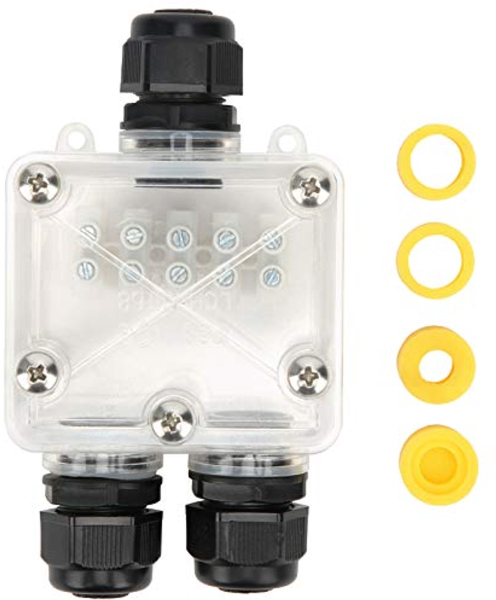SnelShoppen - Junction Box 3 Weg Transparant IP68 Waterdichte Aansluitdoos Verdeeldoos Kabelconnector 24A/450V met Rubber Ring en 10 T-type Aansluitin