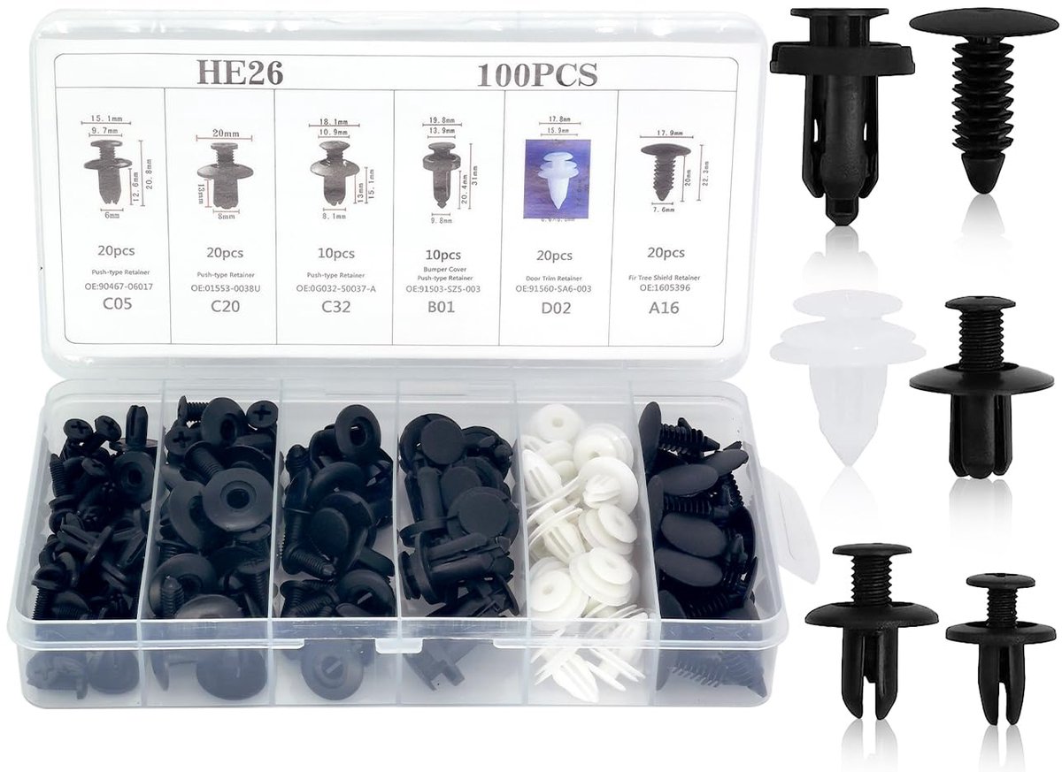SnelShoppen - KAPSING Set van 100 Auto Montage Clips, Deurtrim Bevestigingsset, Diverse Lichaamsclips, Plastic Rivetten, Spreader Moeren en Rivetten (
