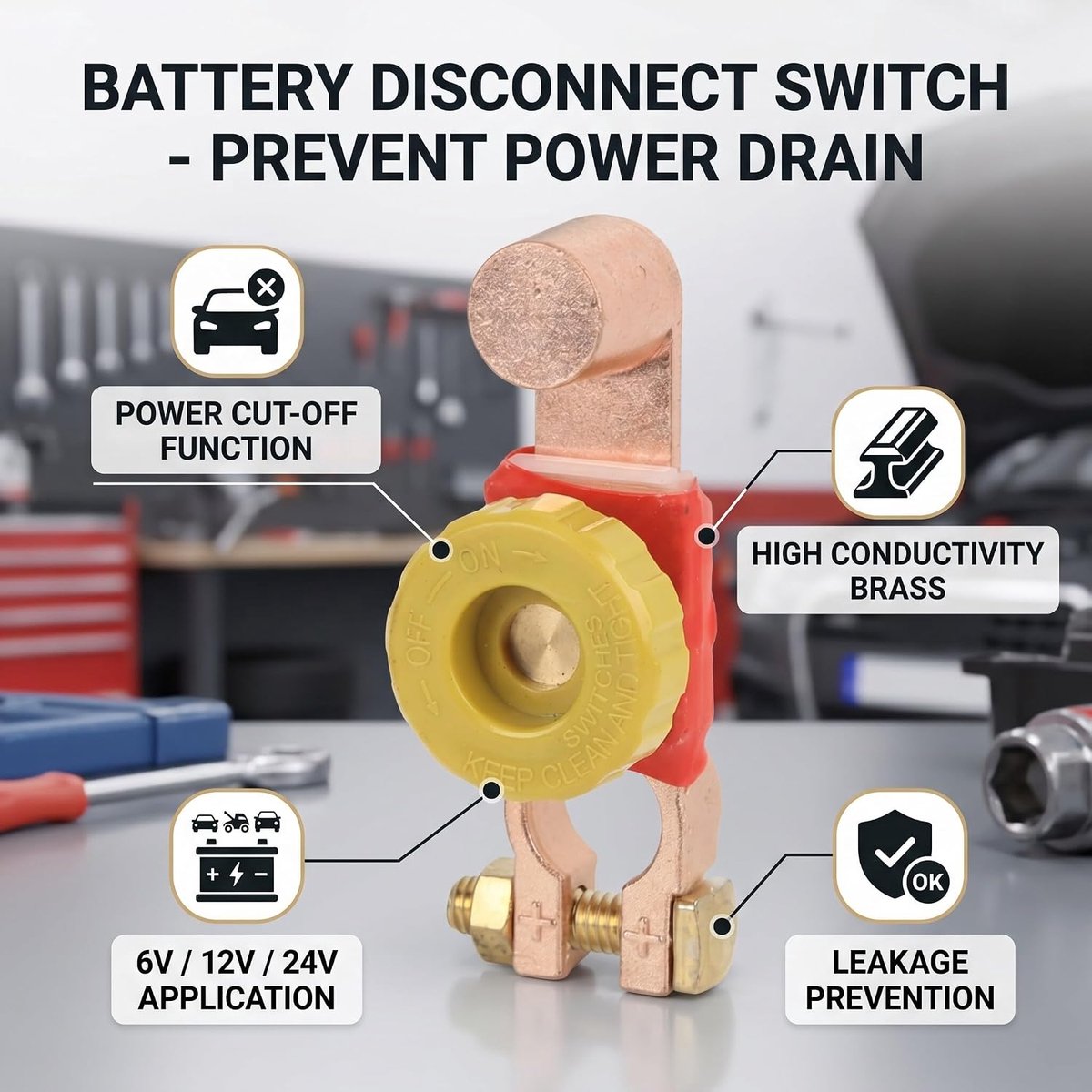 SnelShoppen - Positieve Accuterminal, Accu Hoofdschakelaar Isolator, 6V 12V 24V Accu Ontkoppelaar, Positieve Accuterminal Connector voor Auto RV ATV