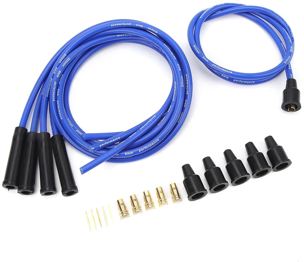 SnelShoppen - Zündkabel 8Mm Bougiekabel Set Vervangingsset Voor Klassieke Auto's 4 Cilinders - Hoogwaardige Metalen Siliconen - Blauw