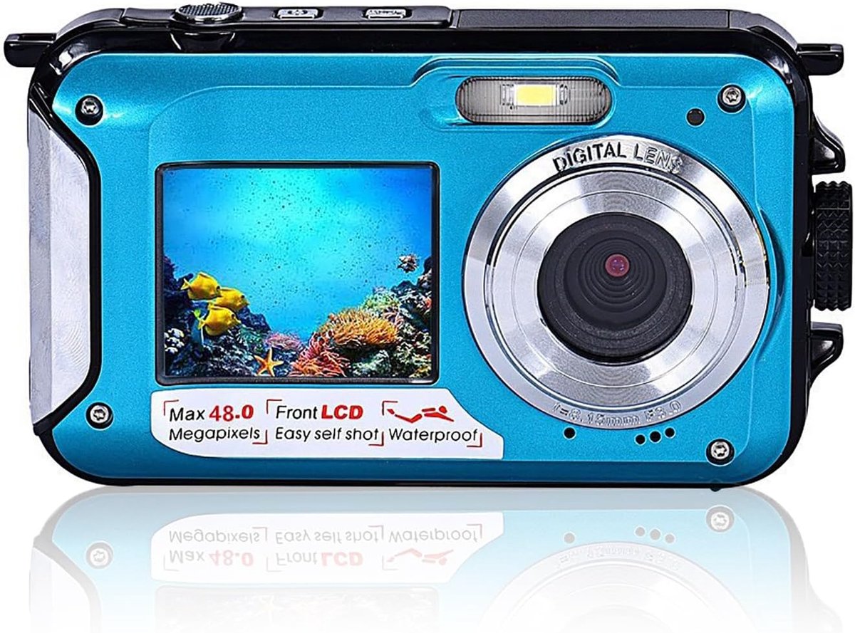 SnelShoppen - Digitale Camera Waterdicht 3 Meter Dubbele Schermen 16X Digitale Zoom Full HD 2.7K 48MP voor Zwemmen Duiken Surfen Rivier Stroom Oceaan