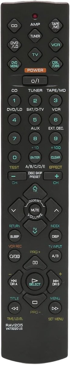 SnelShoppen - Universele Afstandsbediening voor AV Receiver, Vervangingsremote voor Thuisbioscoop, Duurzaam ABS Materiaal, Perfect voor Yamaha RX-V396