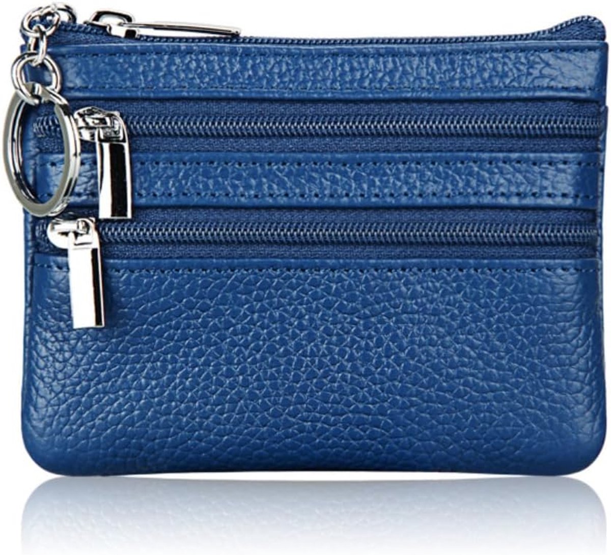 SnelShoppen - Kleine Portemonnee van Echt Leer voor Dames, Muntenportemonnee met 3 Ritsvakken, Mini-Portemonnee met Sleutelhanger, Compact en Handzaam