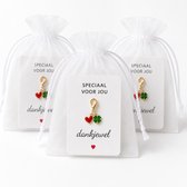 Bedankt Cadeautje 12 Stuks - Hart & Klaver Sleutelhanger met Kaartje & Zakje - Bedankjes Juf, Collega & Bruiloft - Kasey