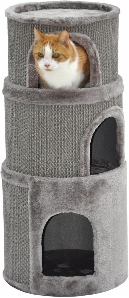 Krabton Kat - Krabpaal Meubilair - Katten Spelen - Drie Niveaus - 89 cm Hoog - Grijs