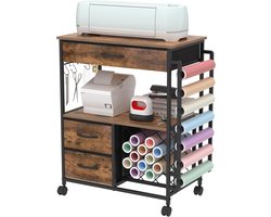 CINK & Co Cricut Opbergwagen - Verrijdbare Hobbywagen met Vinylhouder en 4 Wielen - Ook voor Silhouette Cameo - Rustiek Bruin - 60 x 35 x 75 cm