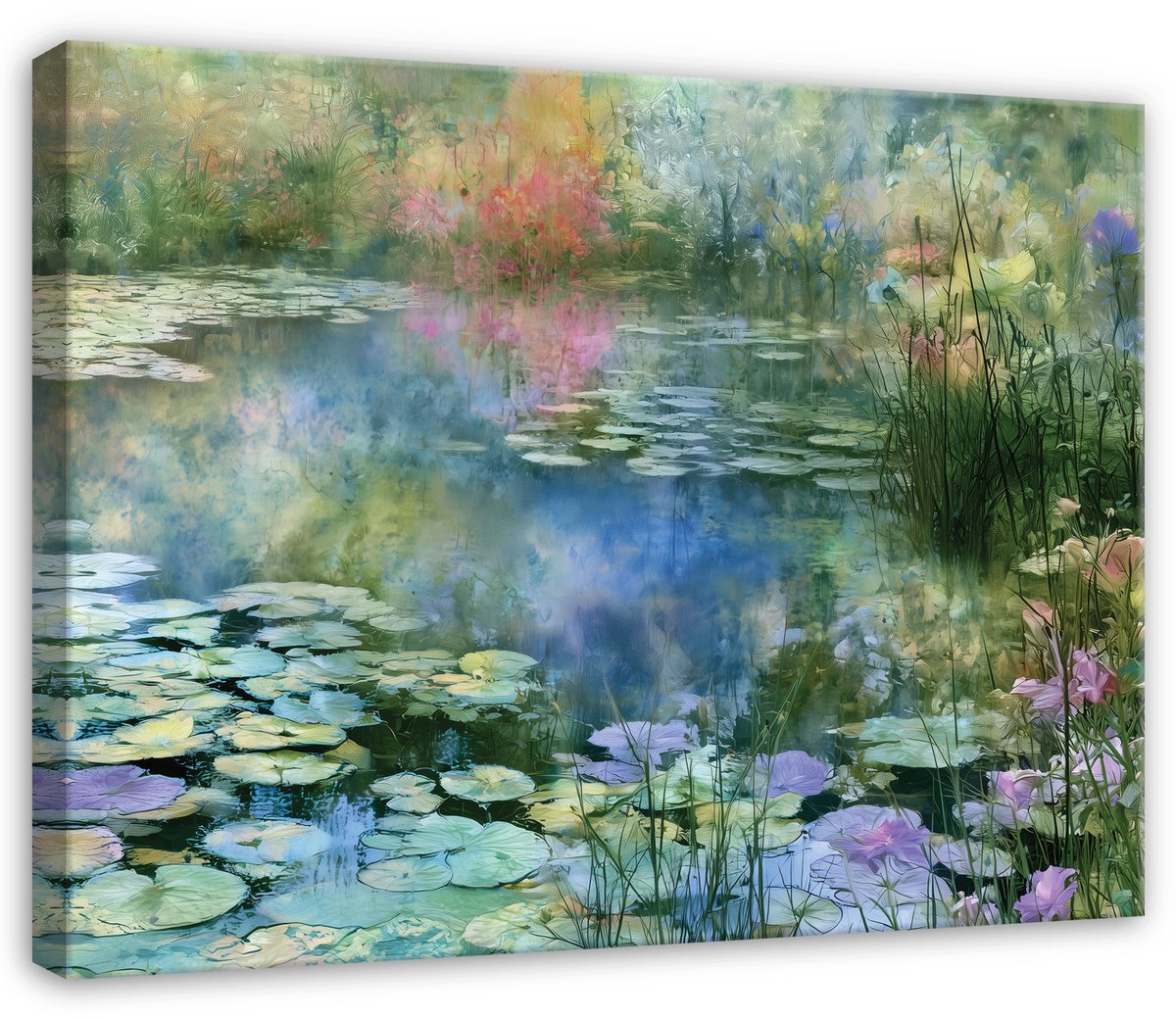 WALLARENA Canvas schilderij 60x40 cm - meer met waterlelies Groen
