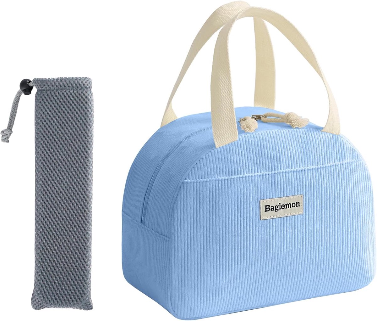 SnelShoppen - Isolerende Lunchtas Corduroy voor Vrouwen, Herbruikbare Lekvrije Thermotas, Volwassen Thermotas (Blauw) - Duurzaam en Stijlvol voor Werk