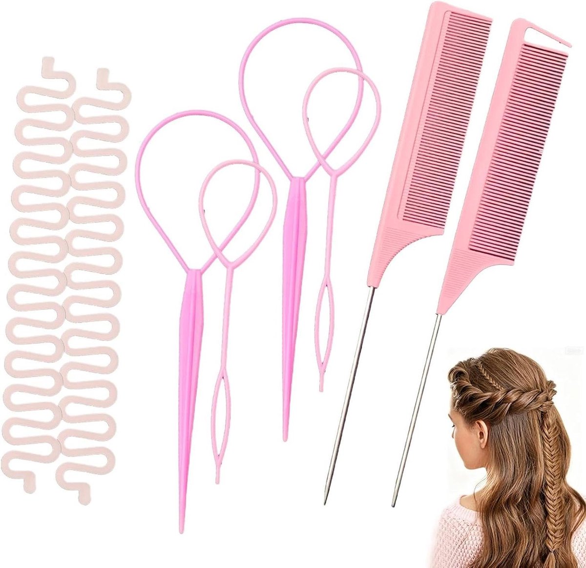 Haarstyling Tools - Vlechtkam Stelkam - Haar Vlechten - Antislip Verdikte Houder - 24 x 8 x 1 cm - Zwart