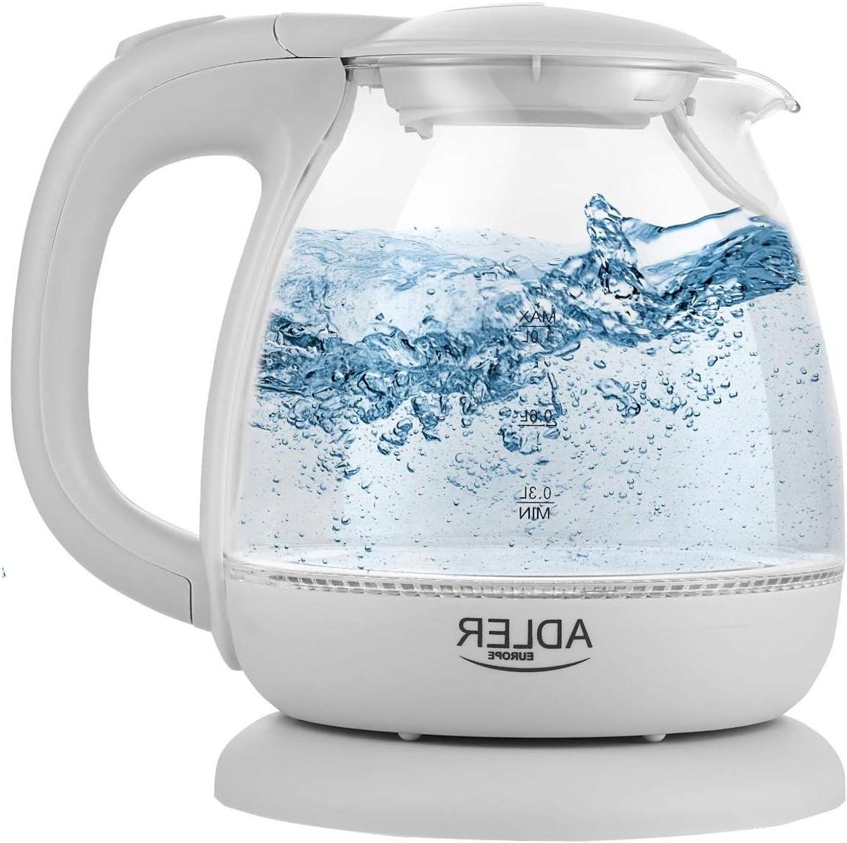 Elektrische Waterkoker - Glazen Ketel - Snel Water Koken - LED Verlichting - 1 Liter - Grijs