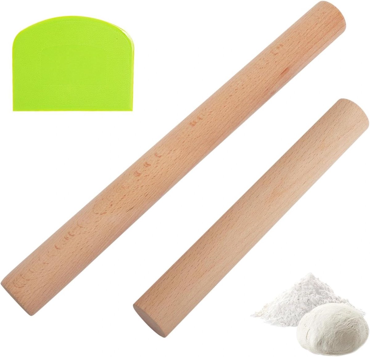 Deegroller set 20/30 cm - beukenhout - met deegschraper - perfect voor pizza en pasta - SnelShoppen