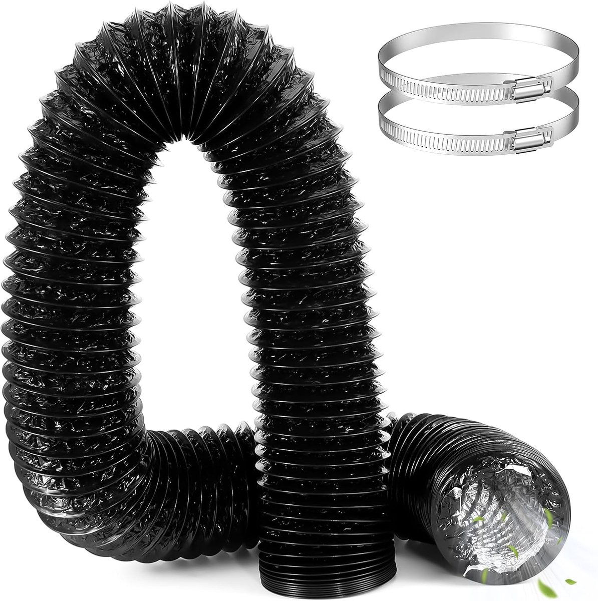SnelShoppen - Afvoerslang 100 mm, 3 m - Flexibele Aluminium PVC Slang met 2 RVS Slangklemmen - Voor Mobiele Airconditioning, Droger, Afvoerventilator,