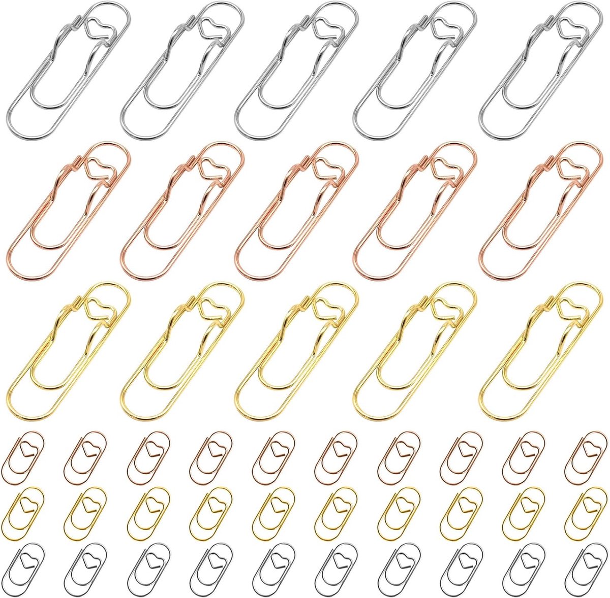 SnelShoppen - Set van 15 metalen penclips en 30 paperclips voor notebooks, stevige grip voor pennen tot 1,2 cm, bureauaccessoires voor organisatie en