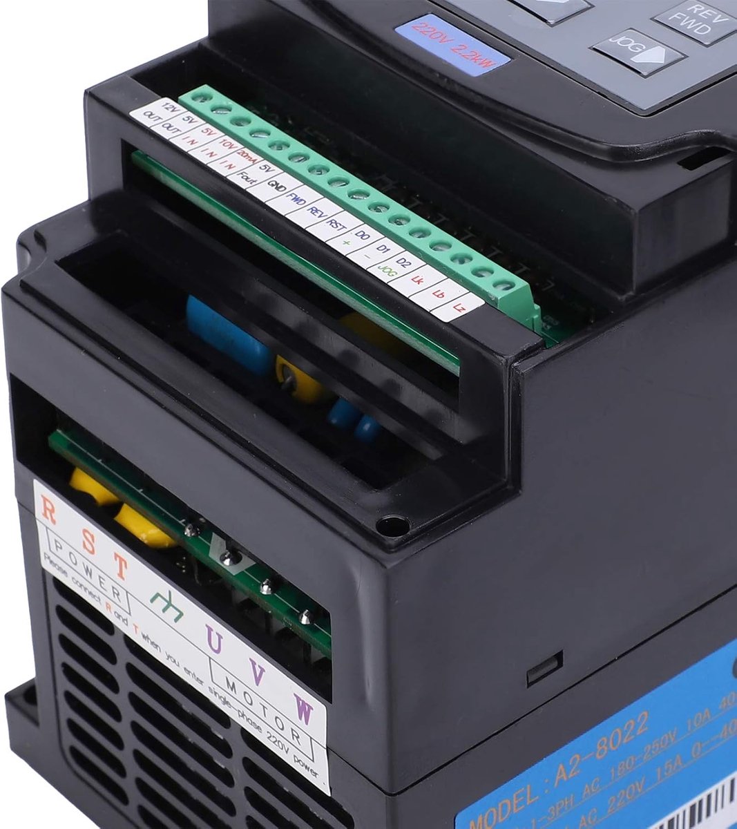 SnelShoppen - Variabele Frequentie Inverter 2.2 kW, Enkel-fase/Dri-fase Ingang AC180-250 V, Dri-fase Uitgang AC220 V, Snelheidsregelaar, Brandwerende