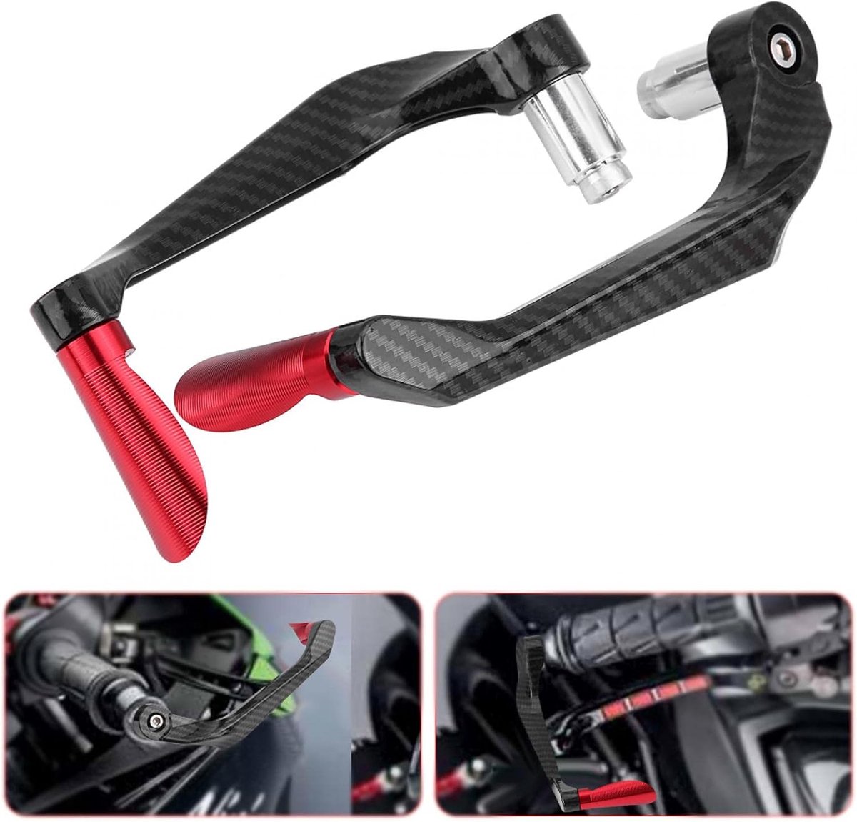 SnelShoppen - 1 Set Koolstofvezel Motorfiets Rem- en Koppelingshendels met Handvatbescherming (Rood) voor Optimale Grip en Controle