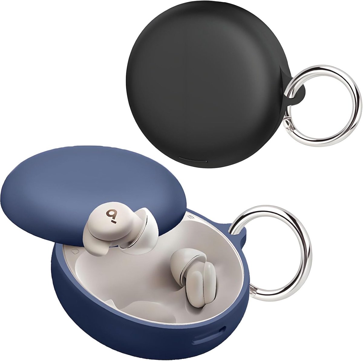SnelShoppen - Opbergtas voor Soundcore Sleep A30, Liquid Siliconen Hoesje, Schokbestendig, Inclusief 2 Carabiners, Zwart en Blauw, Bescherming voor Bl