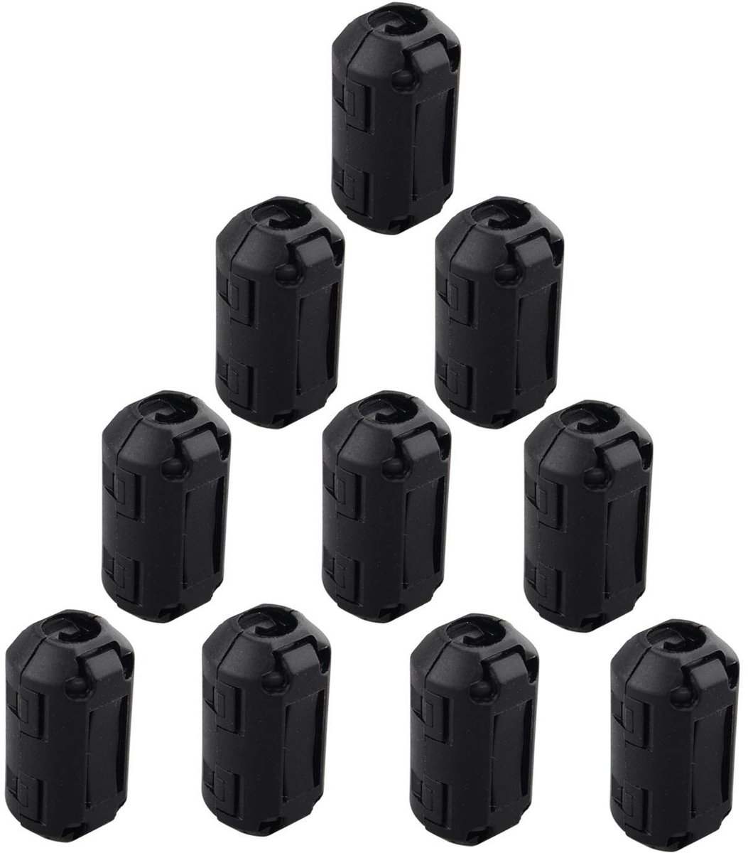 SnelShoppen - 10 Stuks Clip On Ferriet Ring Kern RFI EMI Geluidsfilter Hoogfrequent Antistoring Kabelclip 7mm Binnen Diameter Zwart