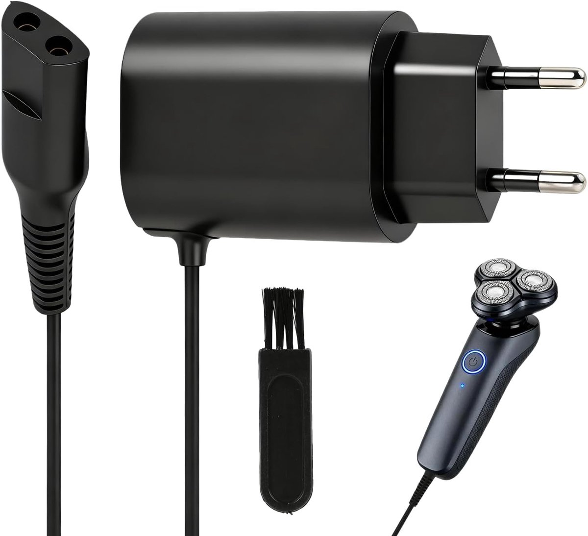 Oplaadkabel 12V 0.4A voor Elektrische Scheerapparaten, 1m Lange Powerkabel met Reinigingsborstel, Geschikt voor Diverse Series en Modellen