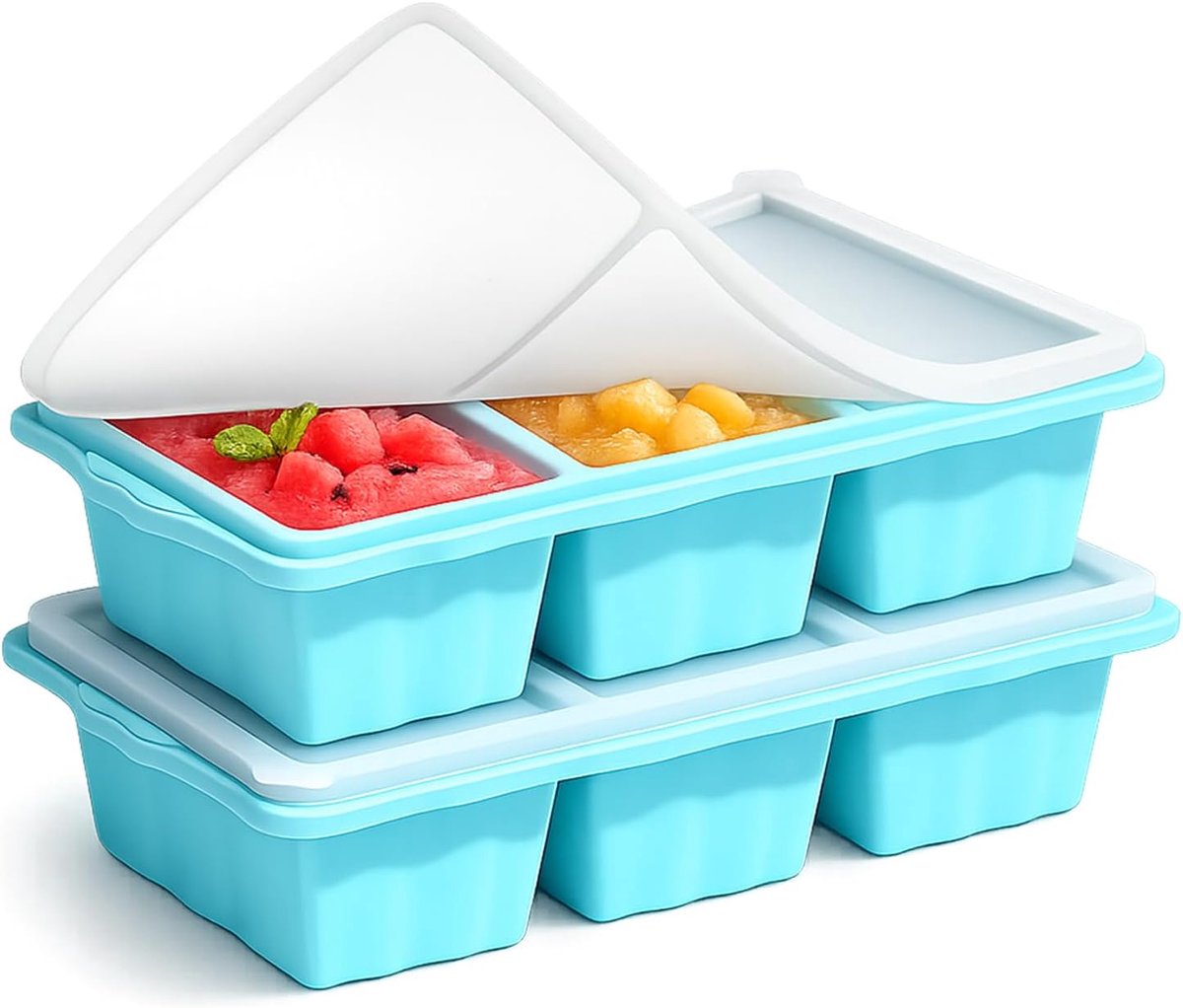 SnelShoppen - Set van 2 siliconen vriesvormen voor soep, ijsblokjes, 250 ml, 6 vakken, BPA-vrij, zeeblauw, ideaal voor het bewaren van bouillon, soep