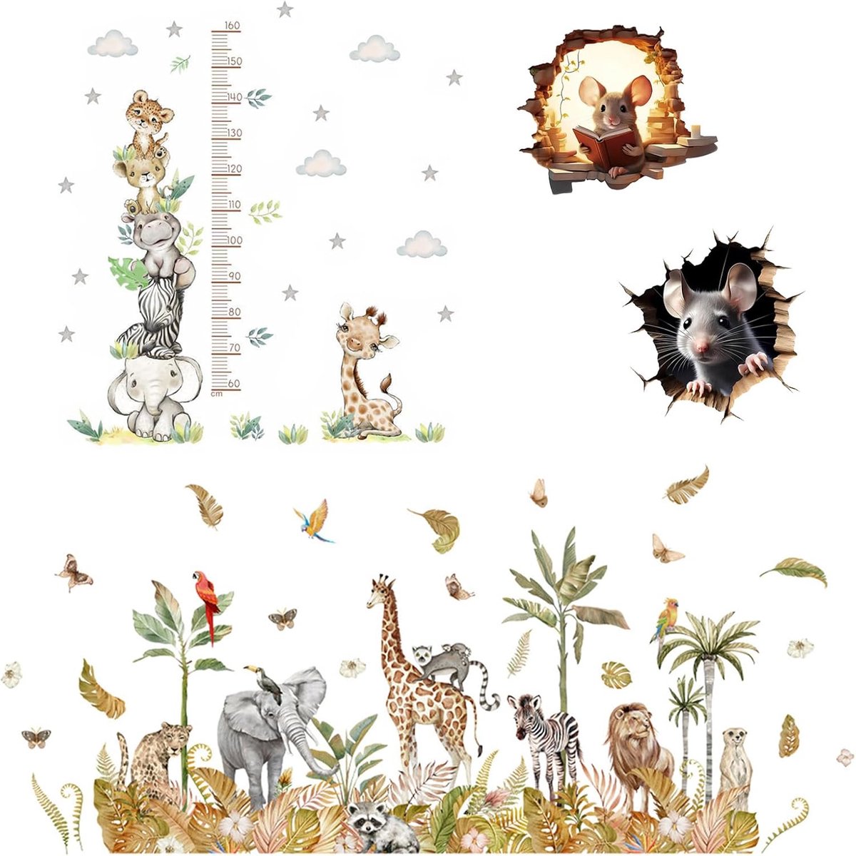 SnelShoppen - 8 Vellen Muurtattoo Dinosaurus - Grote Muurstickers voor Kinderen - Dino, Planten, Vulkanen - Wanddecoratie Babykamer, Kinderkamer, Spee