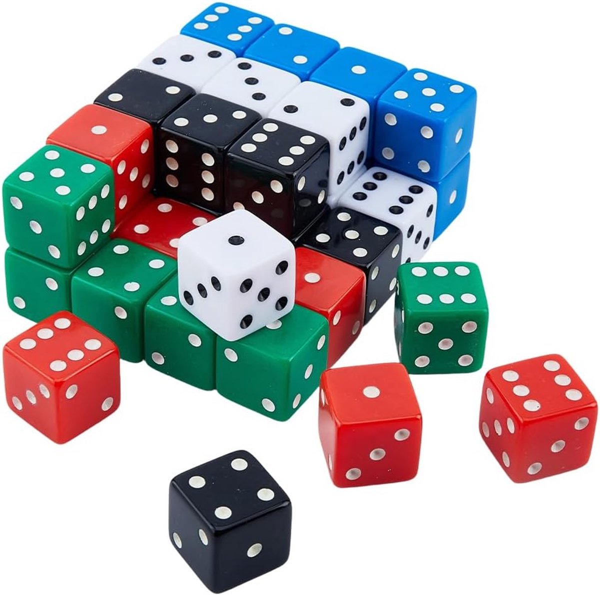 SnelShoppen - Grote Dobbelstenen Set van 40 Stuks - 25 mm Ondoorzichtig Acryl - Veelkleurige 6-zijdige Dobbelstenen voor Bordspellen, Spelletjes en On