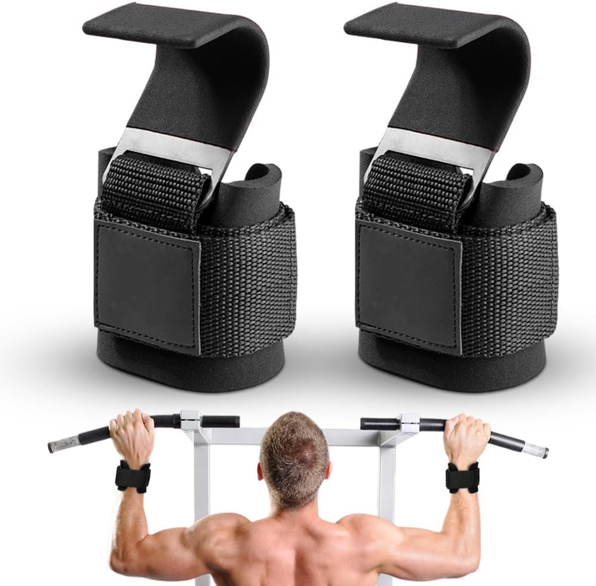 SnelShoppen - Haakhaken voor Krachttraining, Deadlifting en Optrekhulp - Professionele Lifting Straps met Antislip Rubber Coating - Ergonomisch Ontwer
