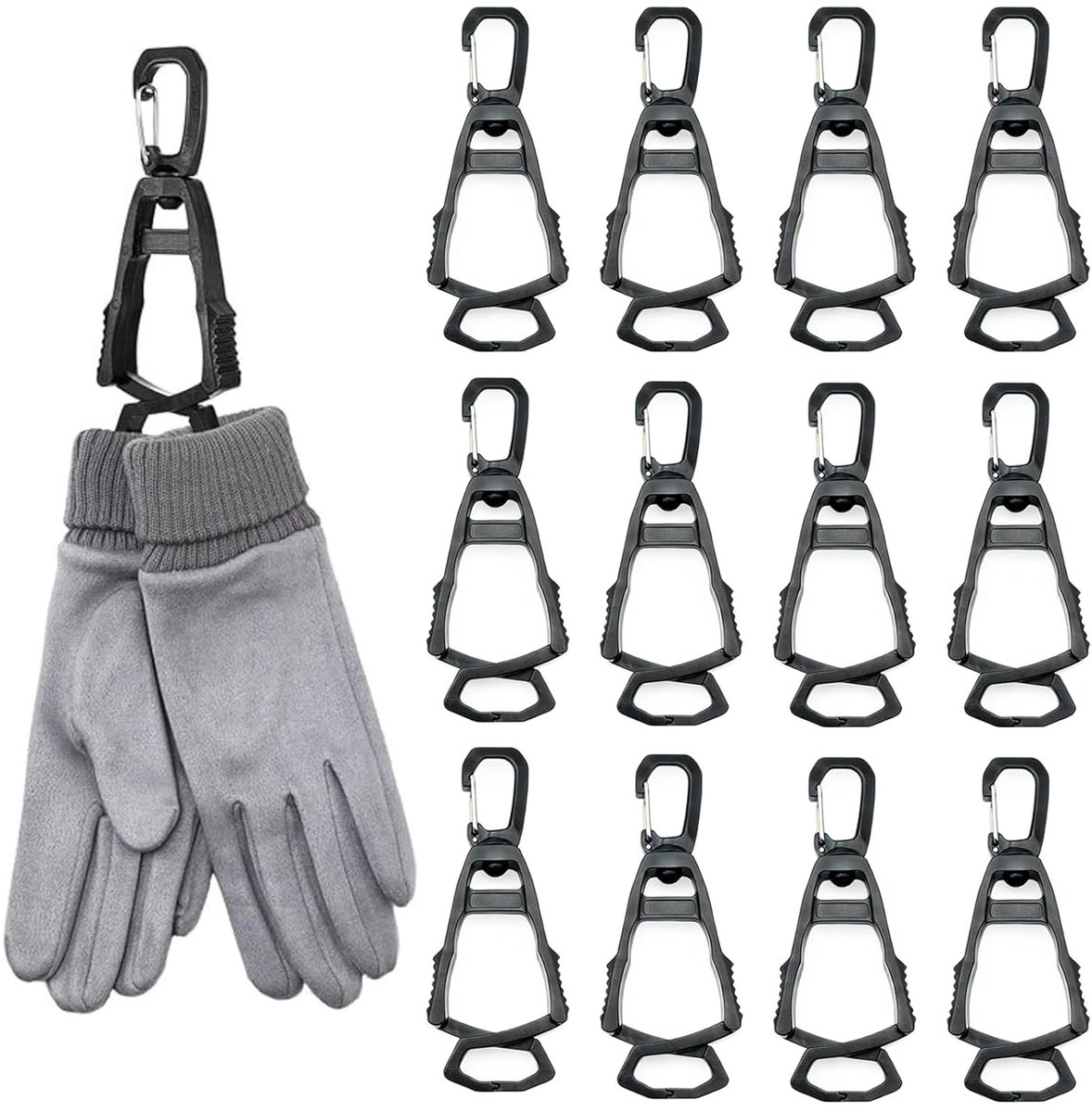 12 stuks zwarte handschoenclips, 360° draaibare handschoenhouder, multifunctionele werkhandhouder, anti-verlies - ShopVlot