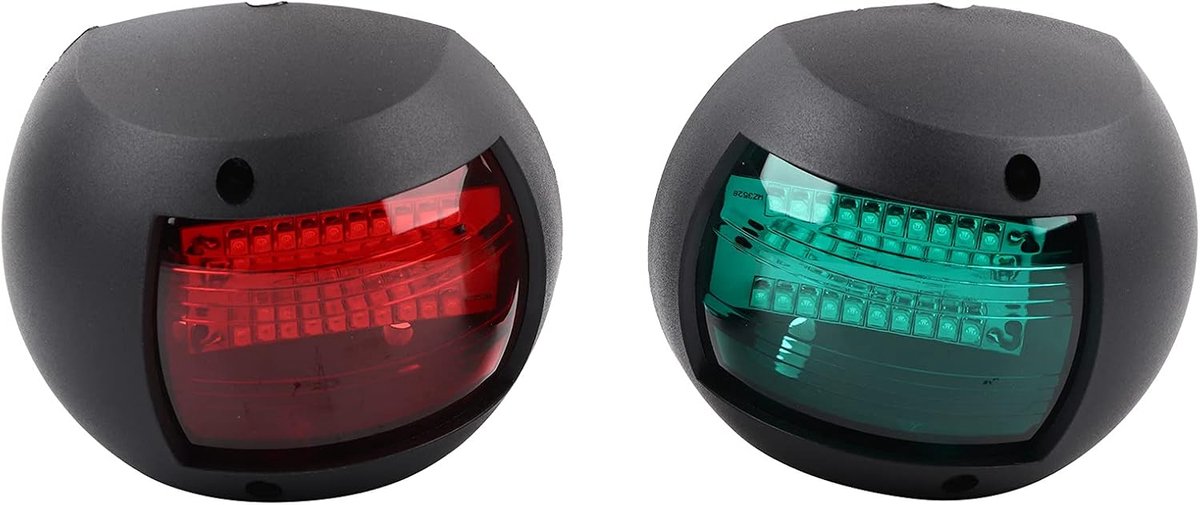 SnelShoppen - Bootlamp Set Signaal Lamp Sferisch Rood Groen LED Waterdicht Boot Navigatie Licht DC12V-24V 3W voor Nachtvissen (Zwart)