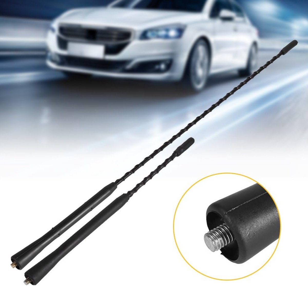 SnelShoppen - Universele auto radio antenne 12V FM AM versterker, dakmast, whip antenne, ontvangstantenne schroef op autoradio (16 inch)