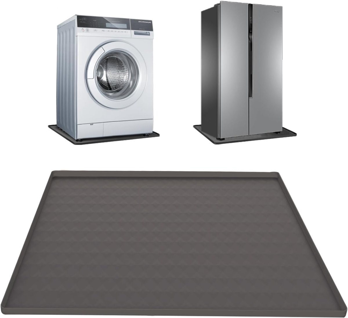 SnelShoppen - Fridge Mat 60 x 60 cm Silicone Vloermat met Verhoogde Rand Herbruikbare Druipbak voor Koelkast, Vriezer, Wasmachine, Wijnafsluiter, Grij