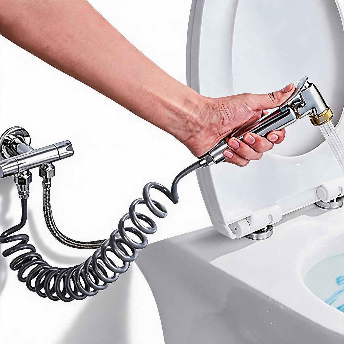 SnelShoppen - Spring Tube, ABS Douchebuis voor Vrouwen, Handgun Douche met Antiwater Functie, 2 Meter, Grijs, Ideaal voor Badkamer en Toilet