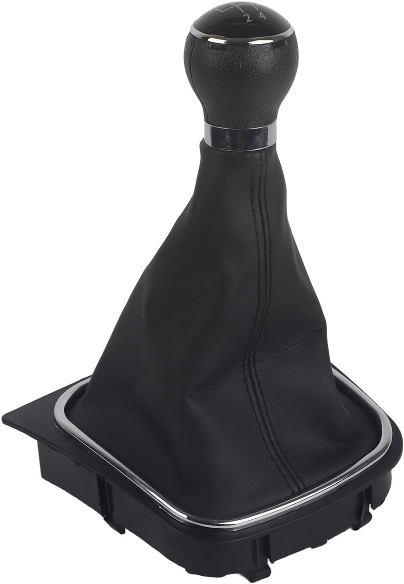 SnelShoppen - Schakelknop 5 Versnellingen met Gaiter Gear Kraag, Zwarte Kunstlederen Knop en Stofkap voor 6 MK5 MK6 2005-2014, Duurzaam en Comfortabel